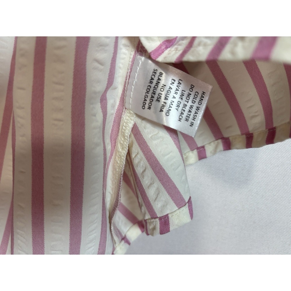 Entro Striped Seersucker Balloon Sleeve Blouse Pink White Scalloped Trim M - Picture 4 of 10
